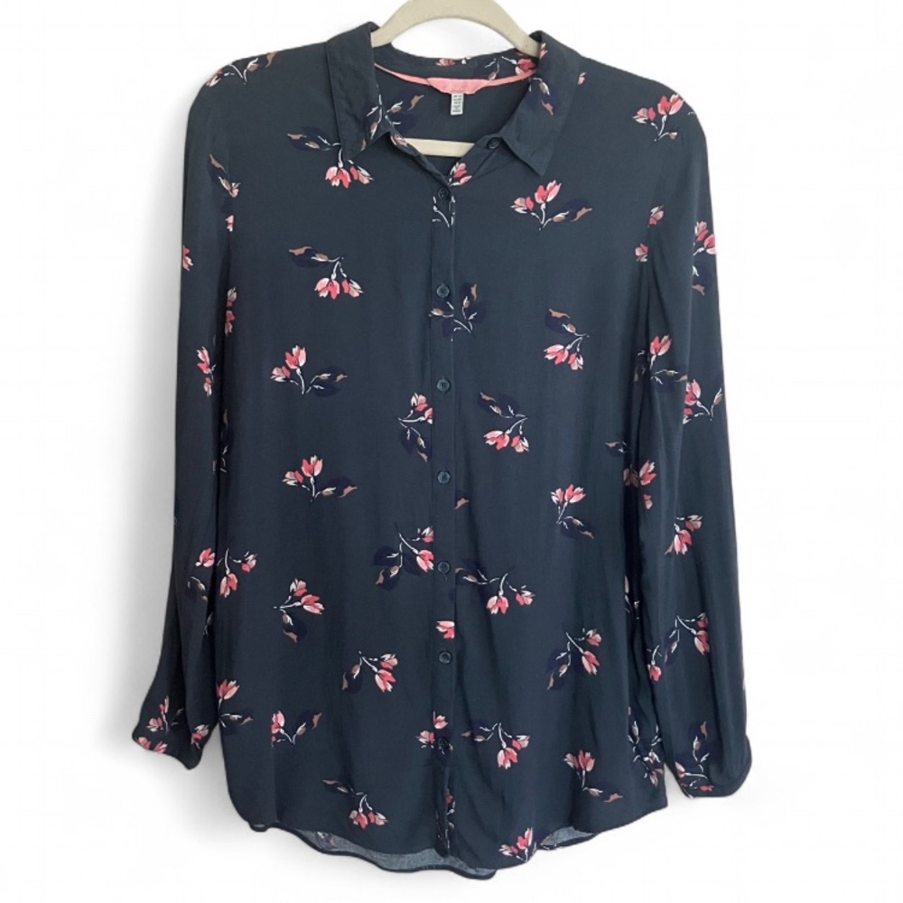 Joules dusty blue long sleeve floral button up women’s size medium
